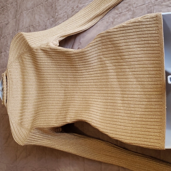 INC. Gold Bodycon Sparkly Turtleneck Long Sleeve Sweater - Picture 5 of 8